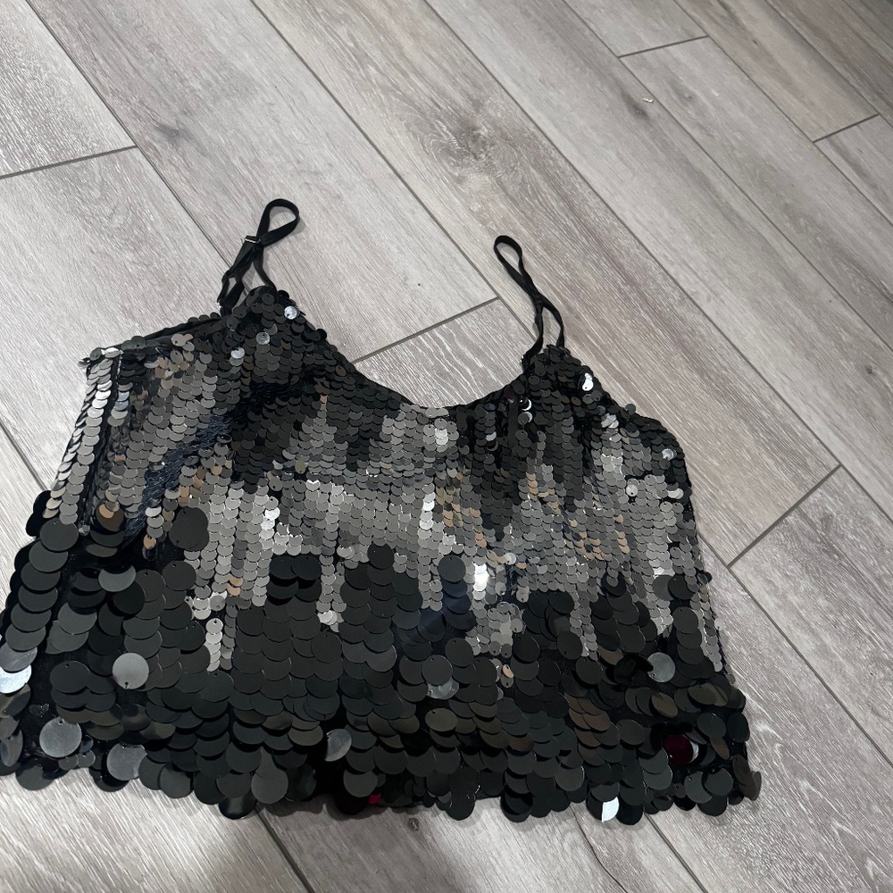 Sequin Black Crop Top